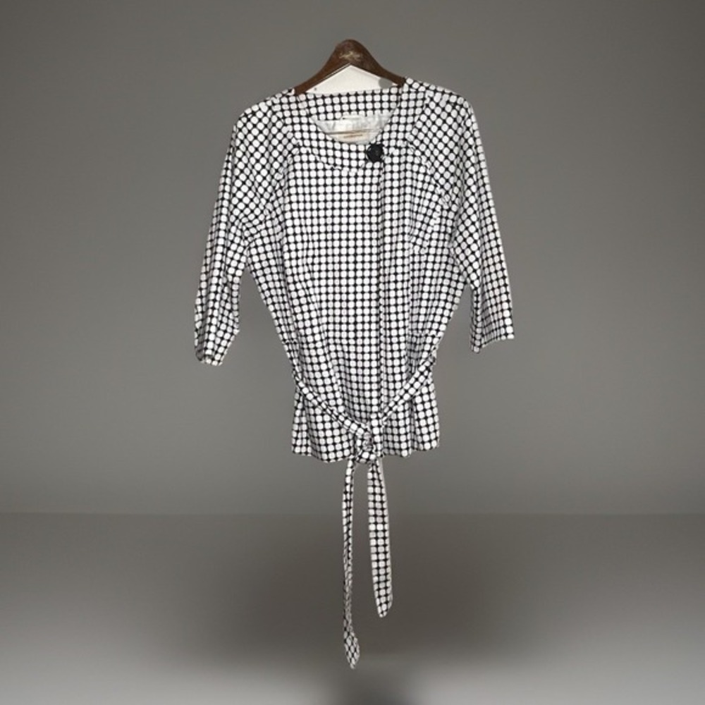 Covington Geometric Print‎ Jacket Black White Snap Belt Wrap Waist Women XL Chic - Picture 8 of 8